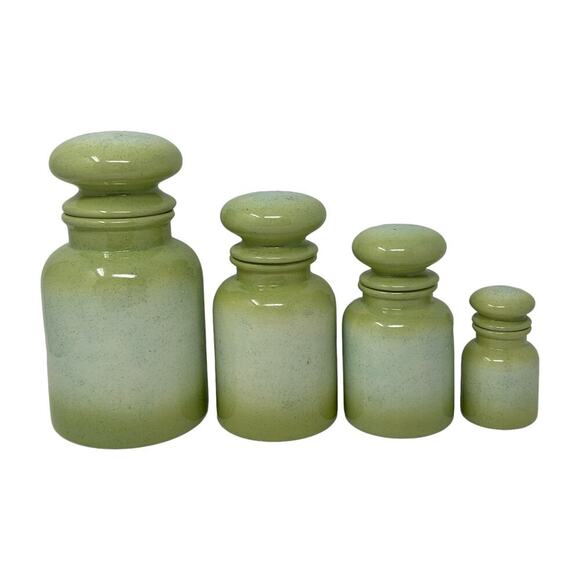 Country Charm Set of 4 Canisters Avocado Green Blue Mountain Pottery Canada 1980 - Picture 2 of 16
